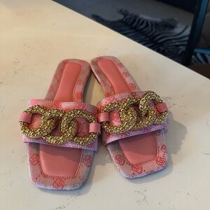 Pink and Gold Women's Slides